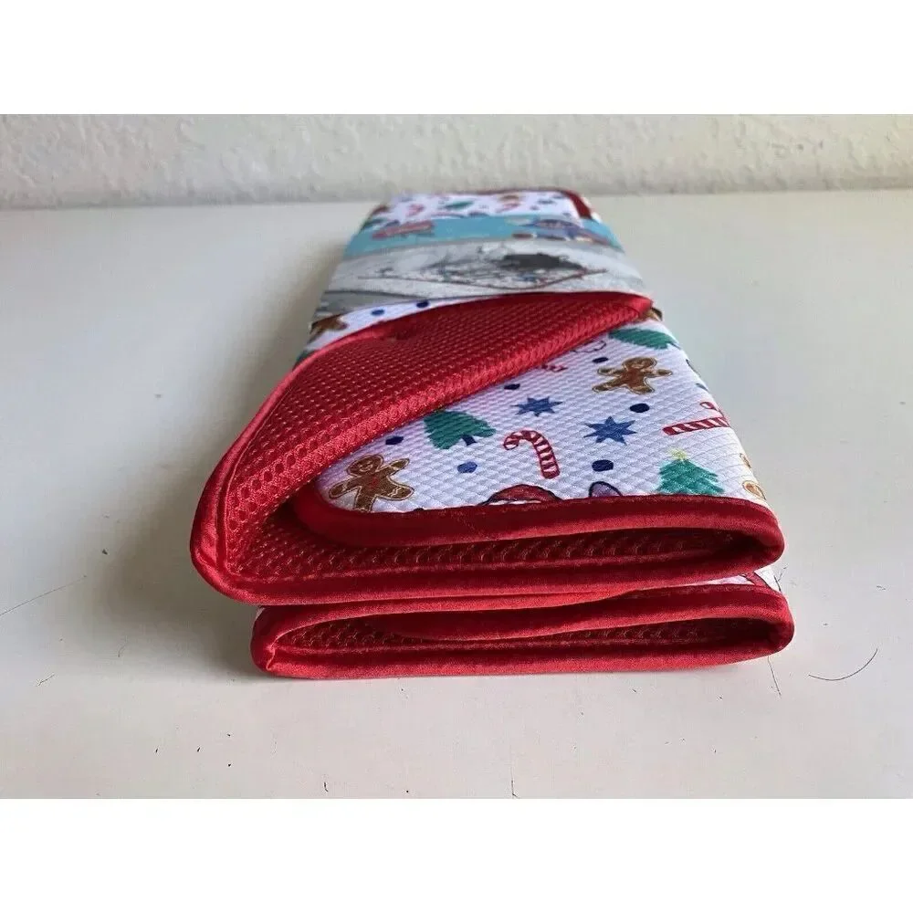 2 Pack Disney Stitch Christmas Dish Drying Mat Santa Hat‎ Gingerbread Candy Cane